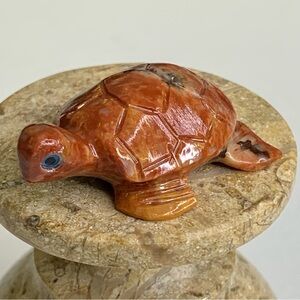 SEA TURTLE Soapstone Figurine MINI Carved Red Stone Crystal Animal Figure 1.5"